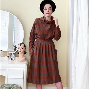 Late 70s 2pc plaid cotton poly blend skirt set